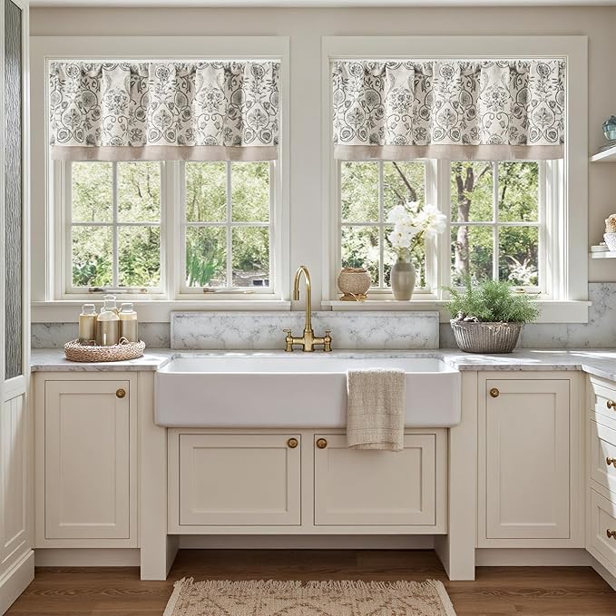 jinchan Linen Valance Kitchen Curtain Pack of 2 Double Layer 18 Inch - Image 3