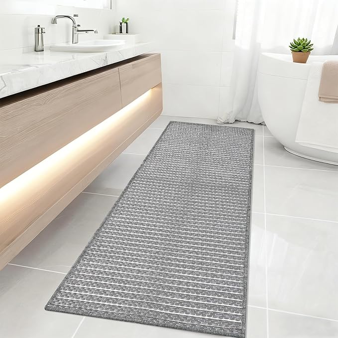 Grey Runners for Kitchen 24"x60" Non Slip Braided Long Bathroom Runner by winolive