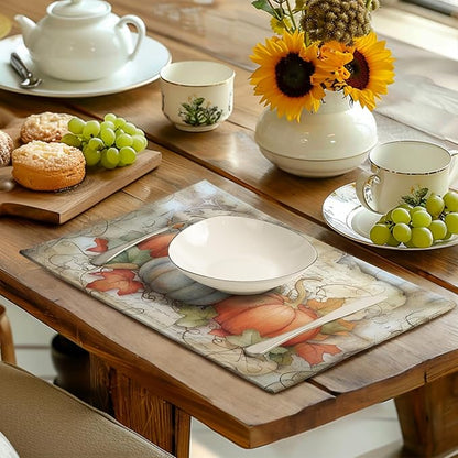 Fall Pumpkin Maple Leaf Placemats Set of 4, 12x18 Inch Vintage Autumn Harvest - Image 6