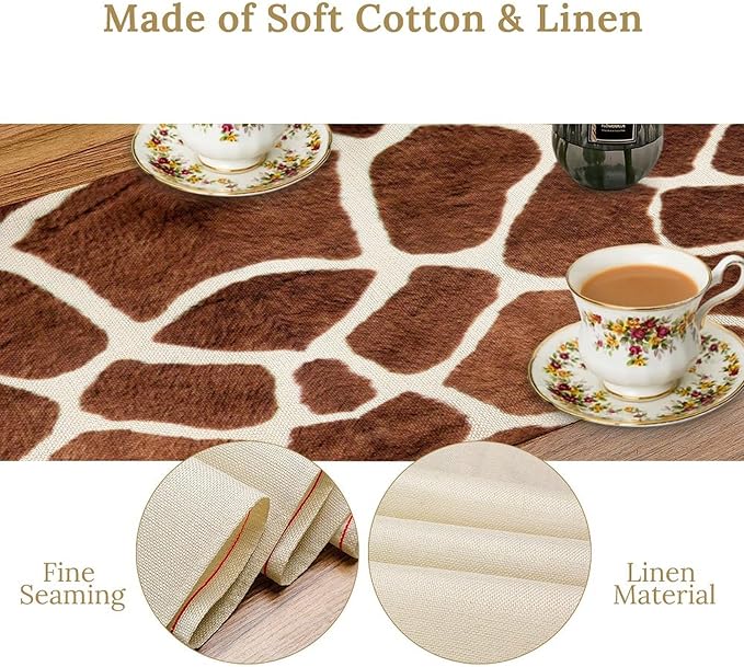 Giraffe Skin Print Table Runner Kids Wild Animals FurRustic Farmhouse Brown - Image 4