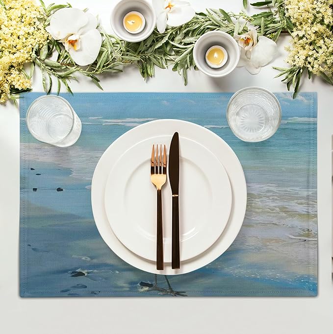 Blue Heron Placemats Set of 4 Summer Coastal Beach Pelican Placement Mats - Image 3