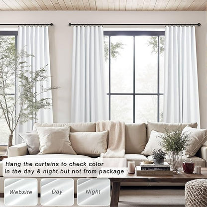 White Blackout Curtains 84 Inch Long 2 Panels Cotton Linen Thick Total Black - Image 2