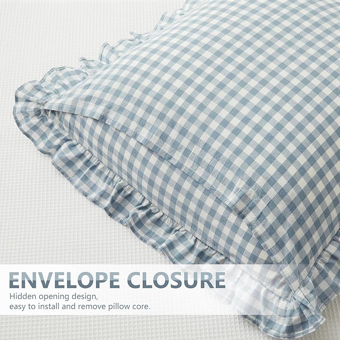 KKJIAF Ruffle Gingham Pillow Covers 26 x 26 Inches, Cotton Plaid Throw Pillow - Image 5
