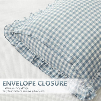 KKJIAF Ruffle Gingham Pillow Covers 26 x 26 Inches, Cotton Plaid Throw Pillow - Image 5