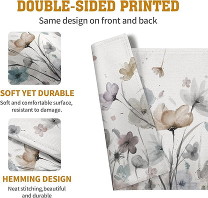 Flower Placemats Set of 4 Brown Cream Grey Poppy Flowers Table Mats Watercolor - Image 5