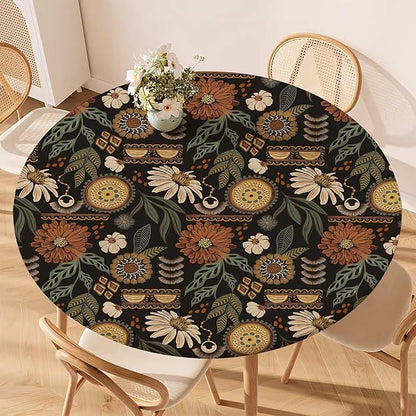Boho Floral Fitted Round Tablecloth by Unknown