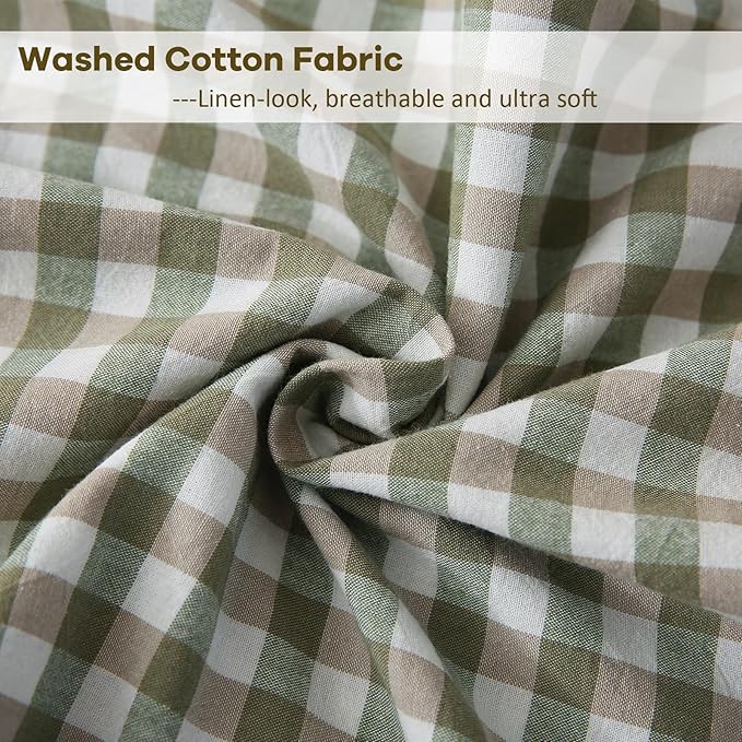 2 Pack Sage Green Plaid Ruffle Gingham Lumbar Throw Pillow Shams, 100% Washed - Image 7