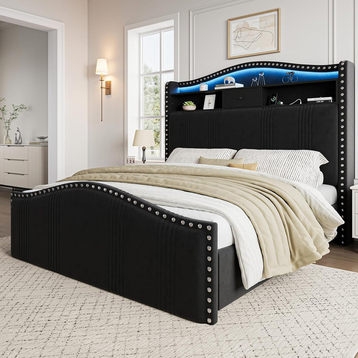 cikunasi 51.5" queen size bed frame with headboard on a desk or shelf