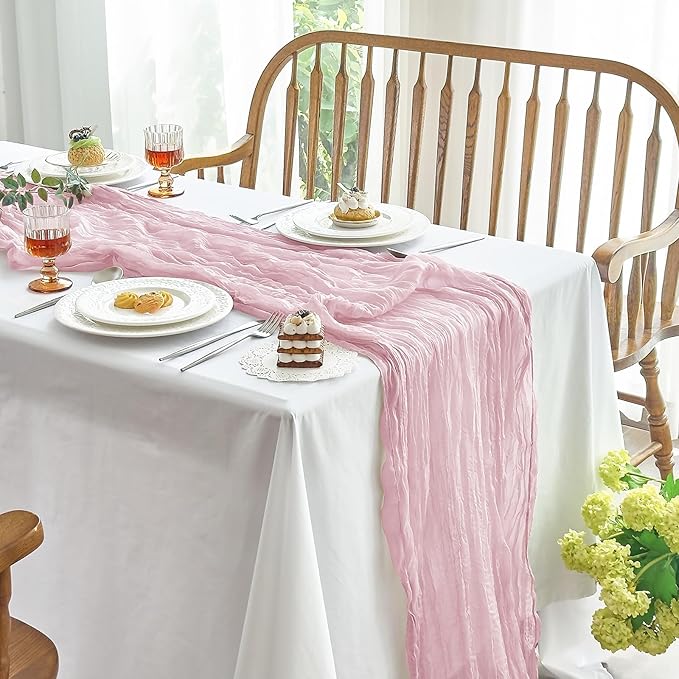 IVAPUPU 10 Pcs Cheesecloth Table Runner - 10ft Pink Boho Gauze Cheese Cloth - Image 3