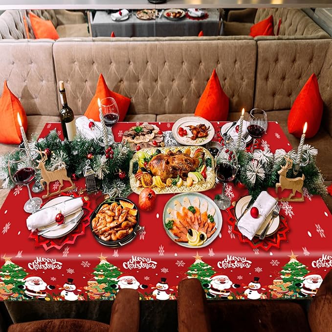 YQUQWN 3 PCS Christmas Tablecloth Plastic Disposable Waterproof Red Table Cover - Image 7
