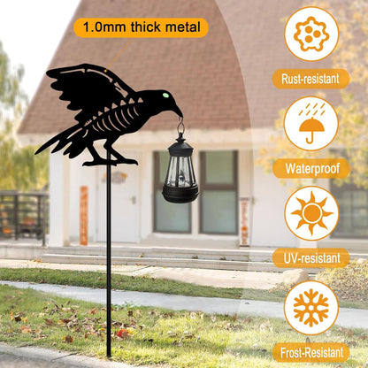 Halloween Decorations Outdoor,2 Pack Metal Crow Solar Lights Garden Stakes