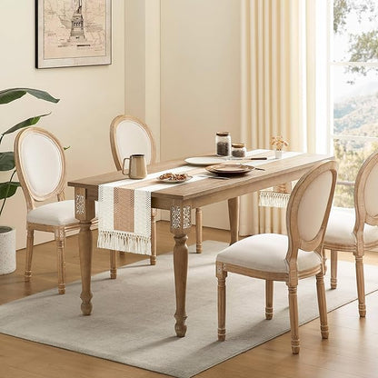 ZeeMart Macrame Style Bicolor Stitching Table Runner, 14 x 36 Inch Beige/Ivory - Image 3