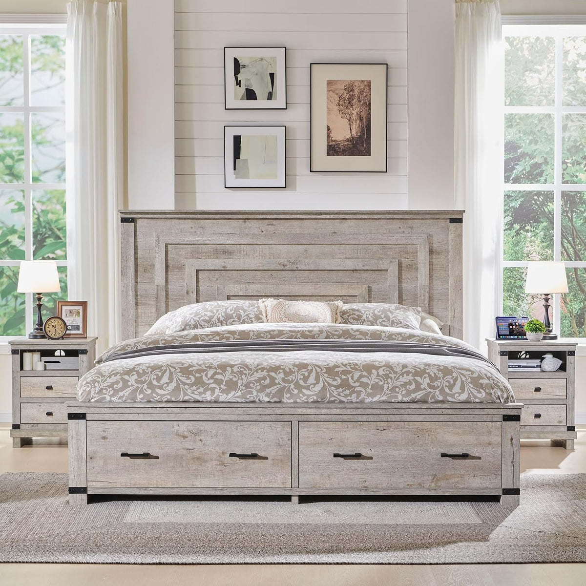 t4tream 54" tall farmhouse queen size bed frame, side view