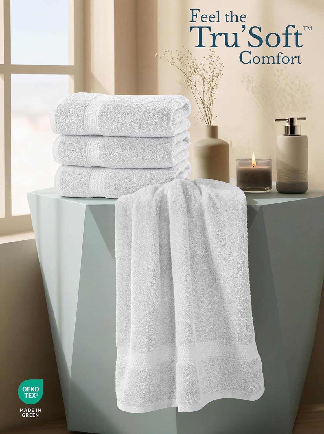 utopia towels 4 pack premium bath towels, 27x54, side view