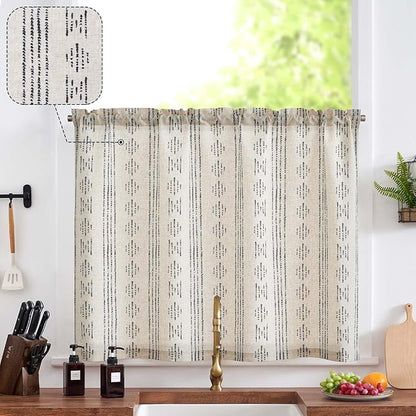 jinchan Boho Kitchen Curtain Linen Tier Curtain Bohemian Cafe 36 Inch Geometric by JINCHAN