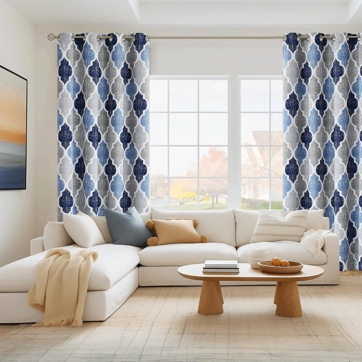 beauoop moroccan 100% blackout curtains bedroom blue grey, package contents