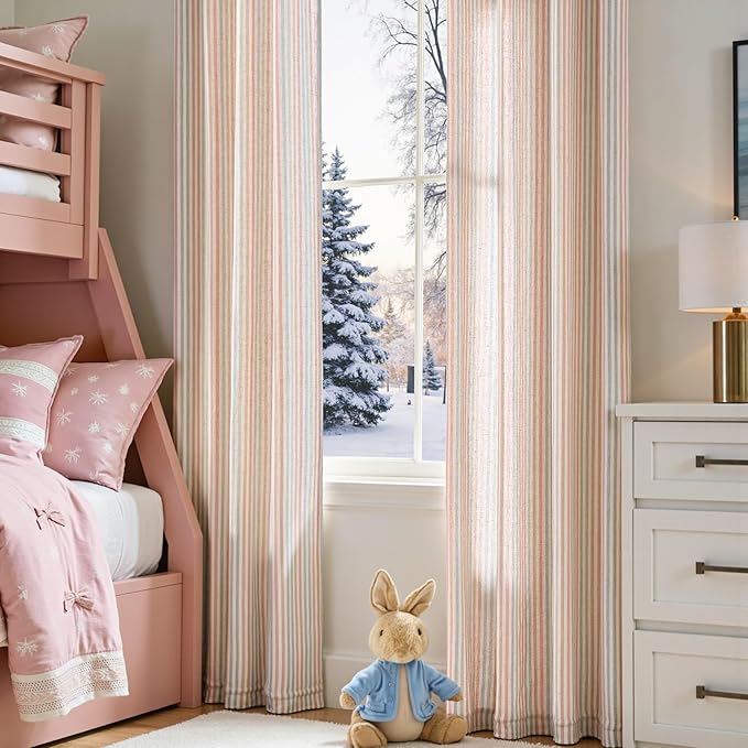 Vangao Linen Striped Nursery Curtains Boho Tickingstripe Light Filtering Window - Image 6
