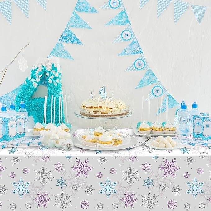 6 Pieces Christmas Snowflake Party Tablecloth Decorations, Plastic Purple and - Image 7