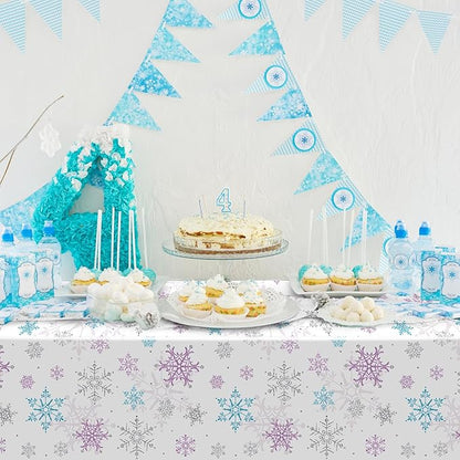 6 Pieces Christmas Snowflake Party Tablecloth Decorations, Plastic Purple and - Image 7