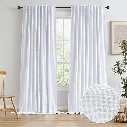 KEQIAOSUOCAI White Linen Full Blackout Curtains by KEQIAOSUOCAI