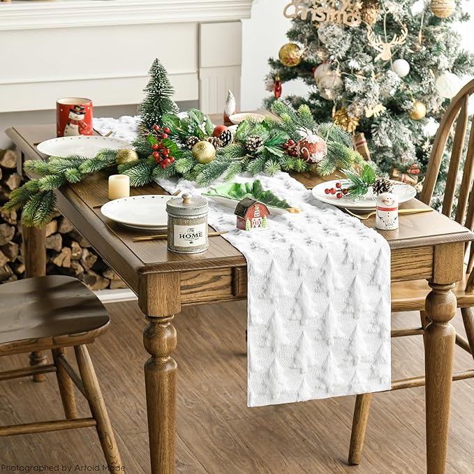 Artoid Mode Christmas Trees Soft Plush Faux Fur Jacquard Christmas Table Runner - Image 5
