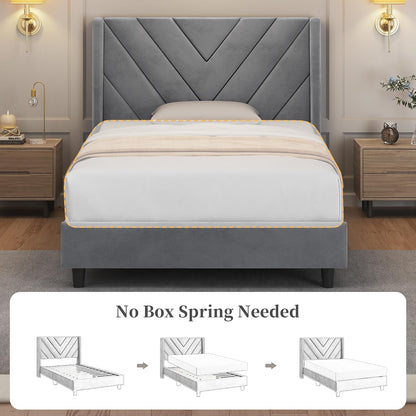 yaheetech twin bed frame with chevron channel-tufted headboard on a desk or shelf