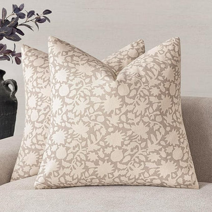 Foindtower Set of 2 Decorative Neutral Floral Throw Pillow Covers Accent by Foindtower