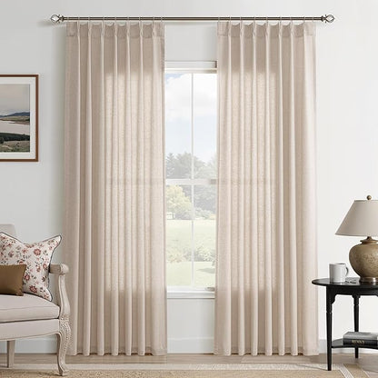Tan Pinch Pleated Linen Curtains 84 Inch Length 2 Panels by Aersas