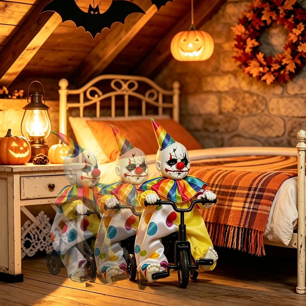 Hourleey Halloween Animated Clown Decorations, Sound Activated Riding Clown w...