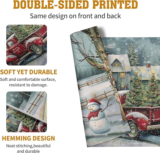 Red Truck Xmas Tree Snowman Christmas Placemats Set of 4 Winter Snowflake - Image 5