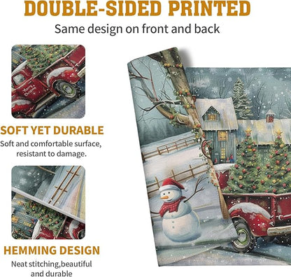 Red Truck Xmas Tree Snowman Christmas Placemats Set of 4 Winter Snowflake - Image 5