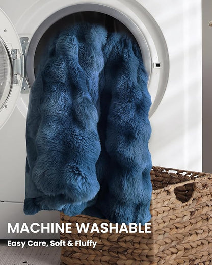 Ultra Soft Cozy Faux Fur Throw Blanket, Fuzzy Plush Thick Bubble Blanket - Image 4
