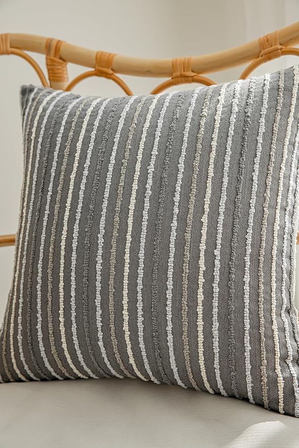 Set of 2 Striped Boho Multicolor Candlewick Throw Pillow Covers - Image 4