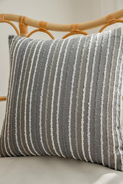 Set of 2 Striped Boho Multicolor Candlewick Throw Pillow Covers - Image 4