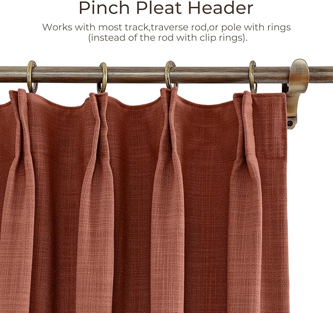 TWOPAGES 52 W x 102 L inch Pinch Pleat Darkening Drape Faux Linen Curtain - Image 2