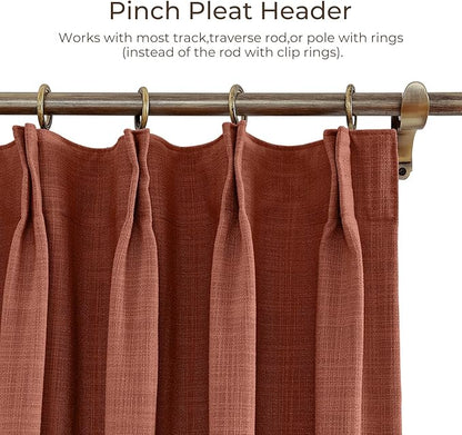 TWOPAGES 52 W x 102 L inch Pinch Pleat Darkening Drape Faux Linen Curtain - Image 2