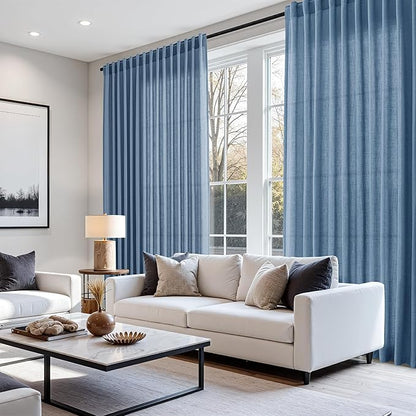 Linen Stone Blue Curtains 108 inch Living Room Back Tab Light Filtering Semi - Image 7