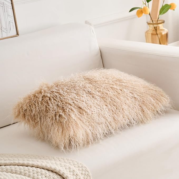 Genuine Mongolian Lamb Fur Pillow Cover – 12"x20" Rectangular Cushion Case – - Image 5