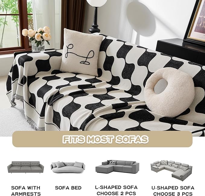 MEETSKY Oversized Sofa Cover Black Couch Cover - Image 3