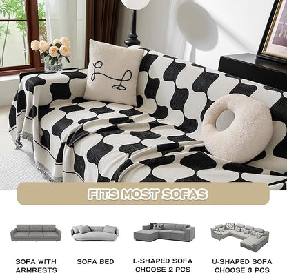MEETSKY Couch Cover Sofa Covers Washable Simple Modern Black Triangle Plaid - Image 3