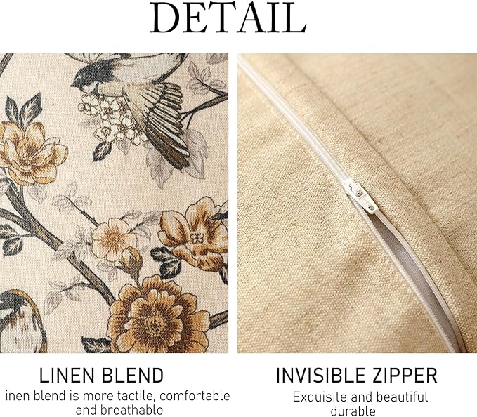 ISAENNE Design Linen Chinoiserie Square Throw Pillow Covers 18"x18", Farmhouse - Image 6