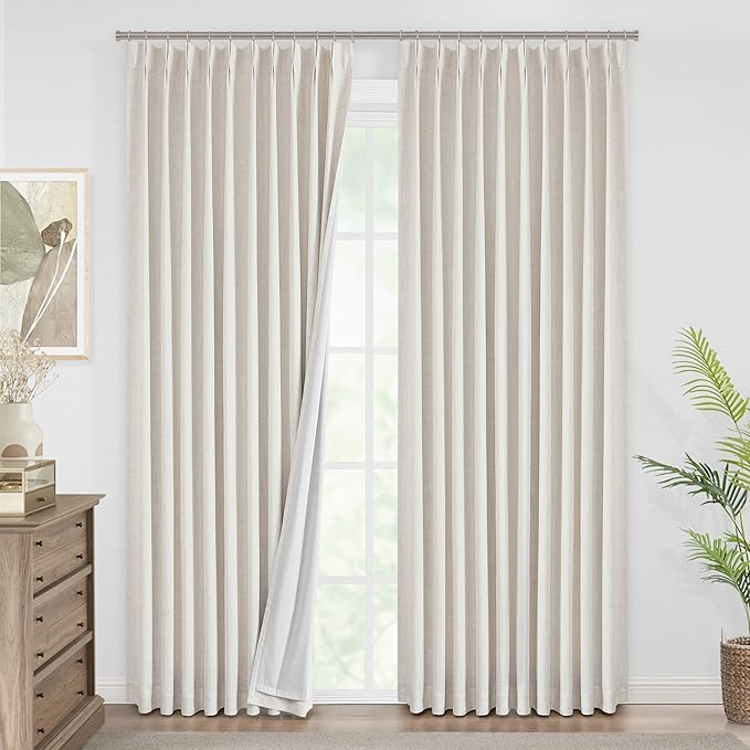 Vision Home Natural Pinch Pleated Full Blackout Curtains Linen Blended Room - Image 2