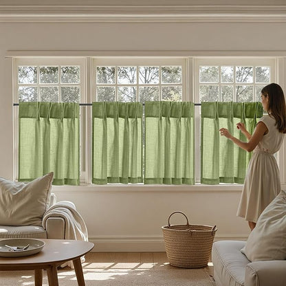 jinchan Linen Pinch Pleated Kitchen Curtains 30 Inch 2 Panels, Natural Linen - Image 7