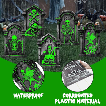 25.2in Halloween Tombstones Outdoor Decor Glow in The Dark - 5PCS Large Tombstones for Graves Halloween Gravestones Decorations Yard Signs