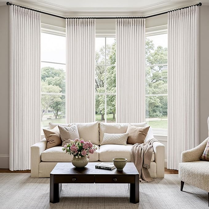 MIULEE Pinch Pleated Thick Linen Curtains 102 Inch 4 Panels Set Back Tab Memory - Image 2