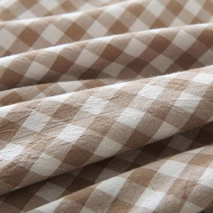 Taupe/White Plaid Ruffle Pillow Shams King Size Set of 2, Shabby Checkered - Image 5