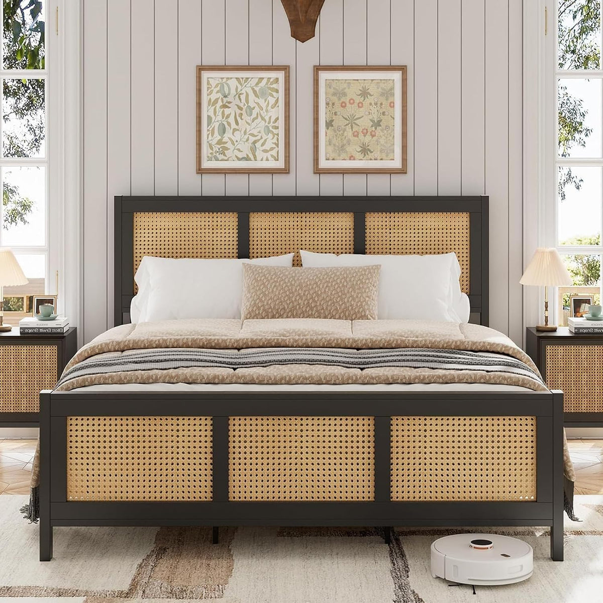 garveehome rattan full size bed frame with headboard, main product view