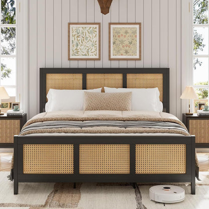 garveehome rattan full size bed frame with headboard, main product view