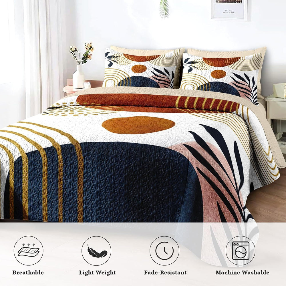 Pamnest King Quilt Set, 3 Pieces Gold Yellow Bedding, Bedspread