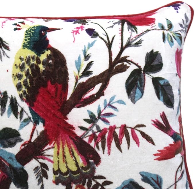 Eyes of India Velvet Floral Flower Bird Throw Pillow Sofa Cushion Cover Case - Image 3